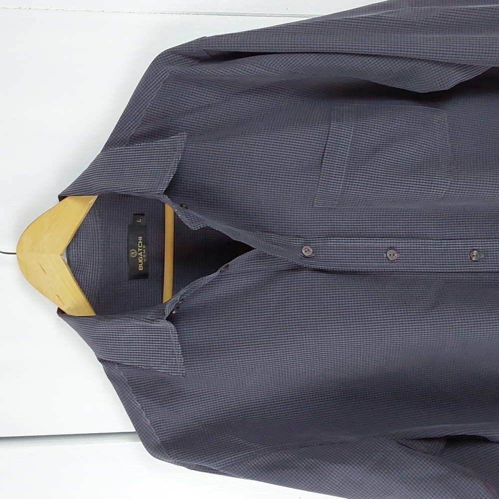 Bugatchi| Dark Blue /Gray Mens Soft Modal Long Sleeve Premium Dress Shirt Sz.L